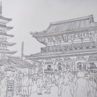 少年回帰／浅草寺・宝蔵門・五重塔(下書き)