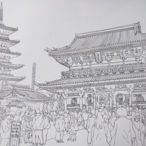 少年回帰／浅草寺・宝蔵門・五重塔(下書き)