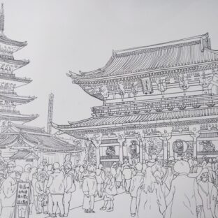 少年回帰／浅草寺・宝蔵門・五重塔(下書き)